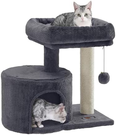 Smoky gray kitten condo with sisal rope