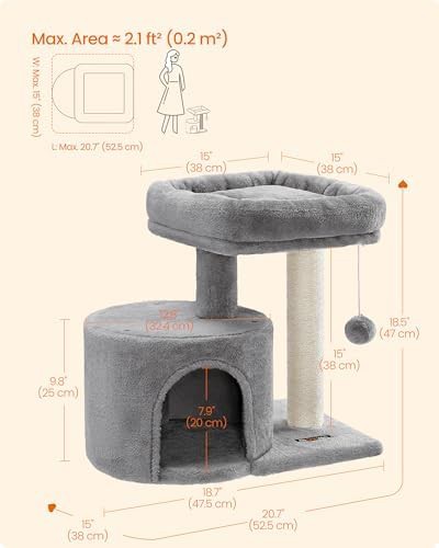 Light gray kitten climbing tower with condo — photo 5