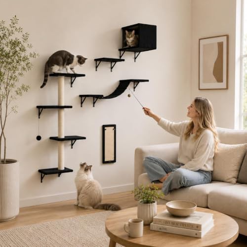 Black wall mounted wooden climbing shelves — photo 4