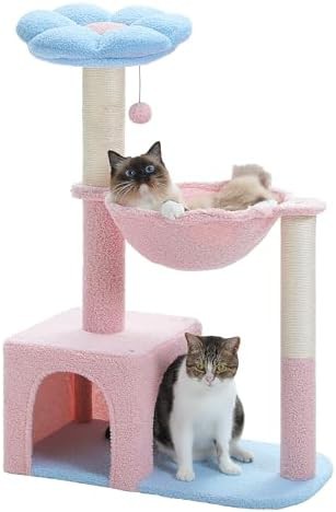 Pink flower tower with metal hammock