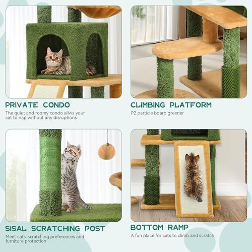 Tall leafy cat tower with scratching ramp — photo 3