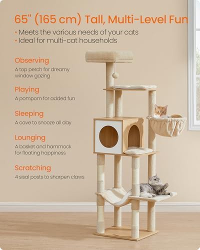 Tall multi level cat tower with hammock cave — photo 3