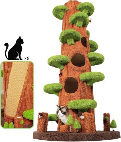 Tall green cat tree with private condo