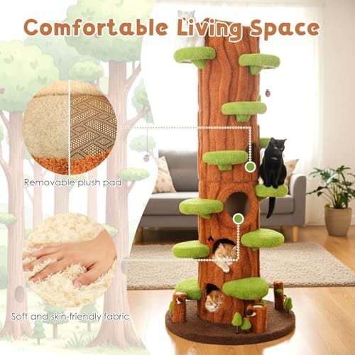 Tall green cat tree with private condo — photo 5