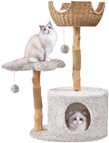 Gray wood tower with flower platforms