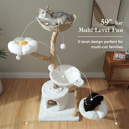 Tall natural wood and white cat tower — photo 5
