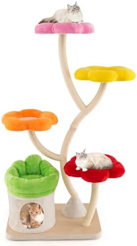 Colorful flower shaped tall cat tower