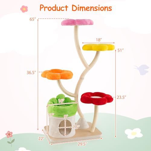 Colorful flower shaped tall cat tower — photo 3