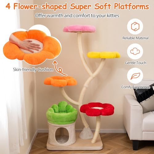Colorful flower shaped tall cat tower — photo 4