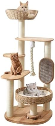 Solid wood tall modern tower for cats