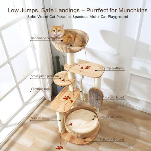 Solid wood tall modern tower for cats — photo 3