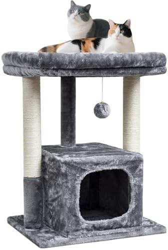 Modern solid wood tower for adult cats