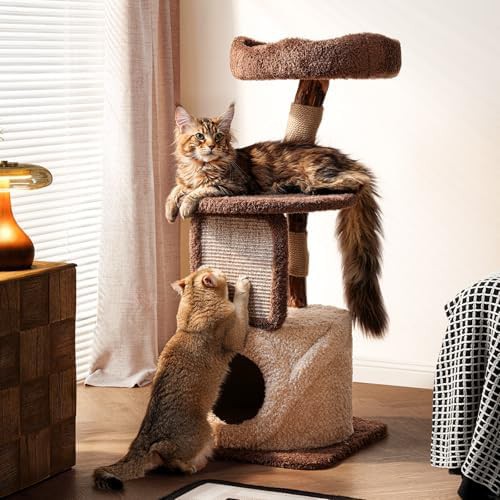 Small wood cat tower with real branch