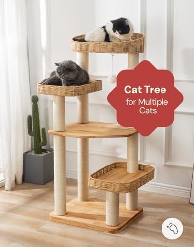 Wooden cat tower with rattan baskets — photo 4
