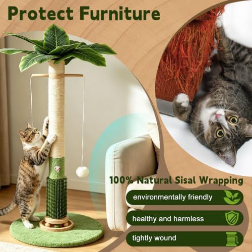 Green sisal scratching post with toys — photo 4