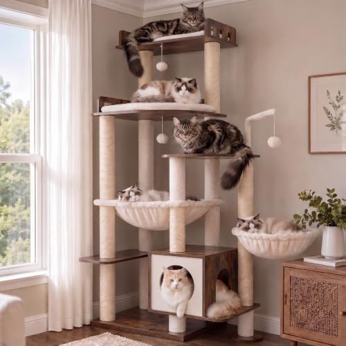 Modern wood tall tower for large cats