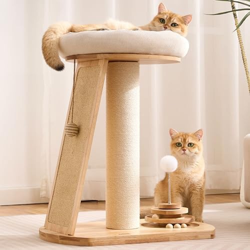 Compact 27 inch solid wood cat tree