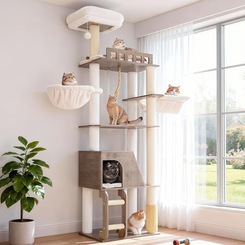 Tall multi-level wooden furniture tower
