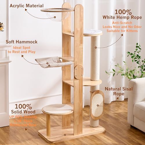 Solid wood 64 inch tall cat tree tower — photo 3