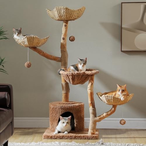 Tall real wood tower with wicker basket