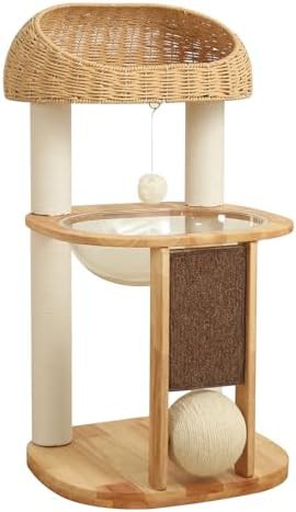 Modern wood cat tree with wide shelves