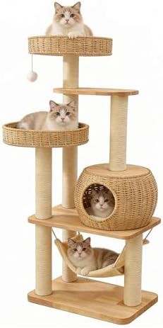Tall wooden cat tower with condo