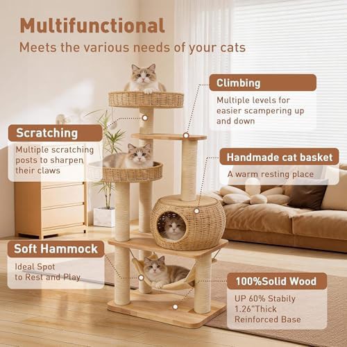 Tall wooden cat tower with condo — photo 3