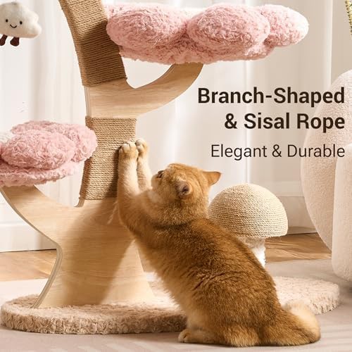 Pink flower cat tree with natural branch — photo 3