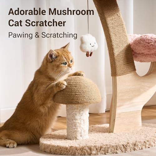 Pink flower cat tree with natural branch — photo 5