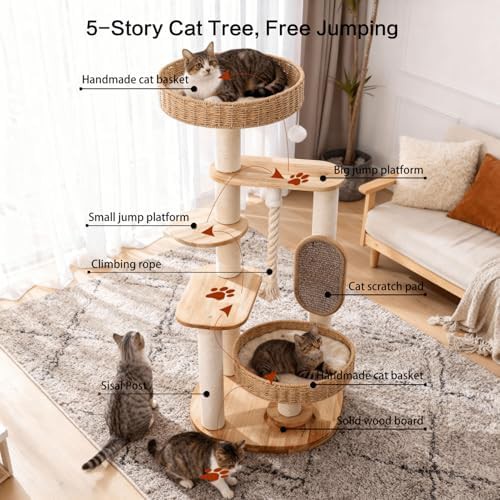 Natural wood modern tower for large cats — photo 3