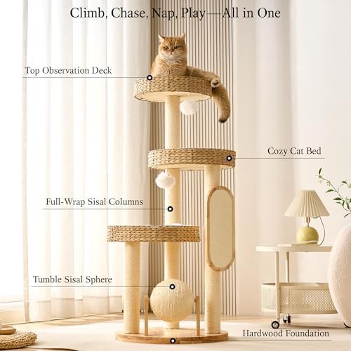 Wood cat tree with wicker rattan — photo 3