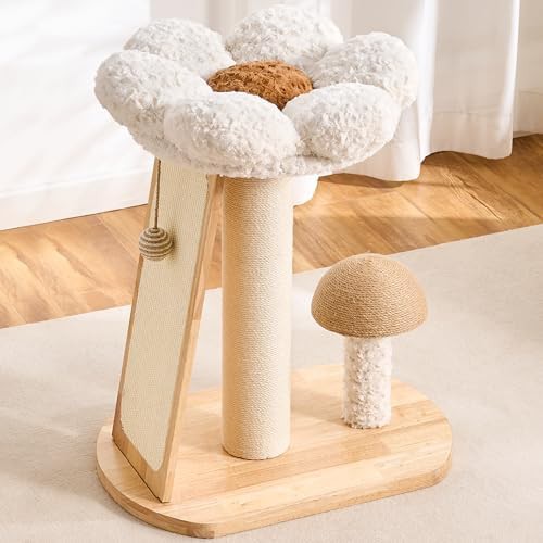 Mushroom flower 27 inch solid wood cat tree