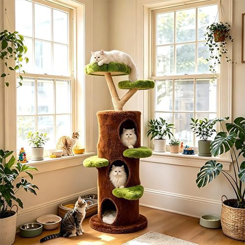 Tall multi level plush cat tower