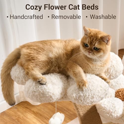White flower cat tower with wood branch — photo 3