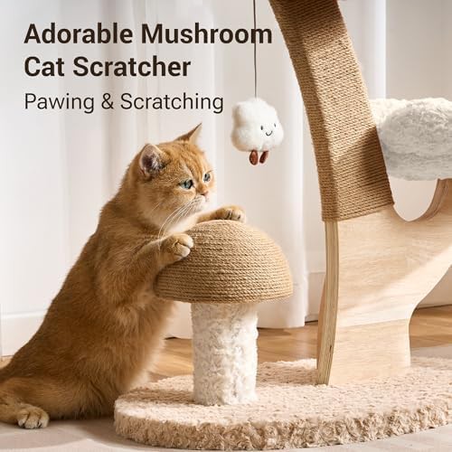 White flower cat tower with wood branch — photo 4