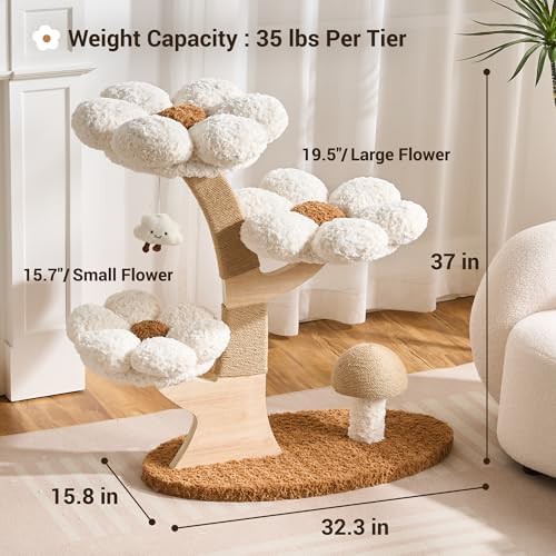 White flower cat tower with wood branch — photo 5