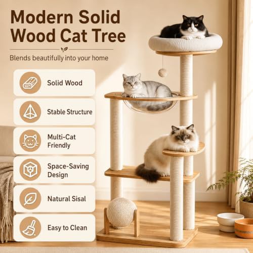 Solid wood cat tree with space capsule — photo 3