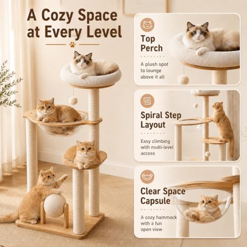 Solid wood cat tree with space capsule — photo 5