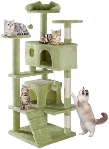 Gray multi level tower with sisal rope