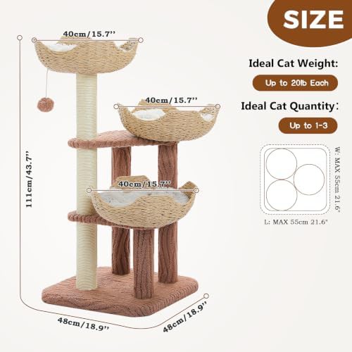 Modern brown cat tower with rattan baskets — photo 3