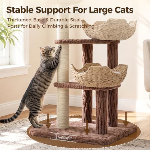 Modern brown cat tower with rattan baskets — photo 5