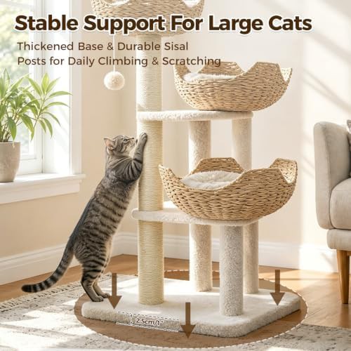 White modern cat tree with wicker baskets — photo 4
