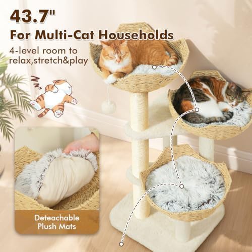 White modern cat tree with wicker baskets — photo 5