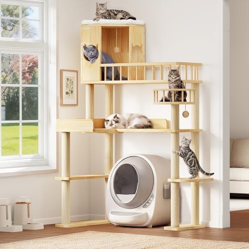 Corner wood tower for litter box