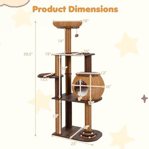 Tall rattan cat tree with ball track — photo 3