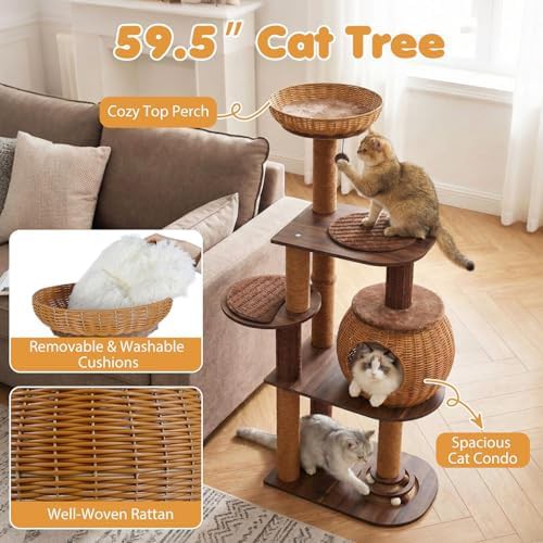 Tall rattan cat tree with ball track — photo 4