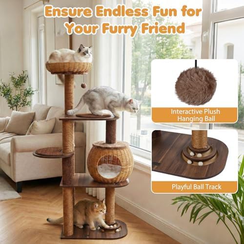 Tall rattan cat tree with ball track — photo 5
