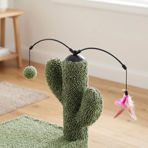 Green cactus cat tree with scratching ramp — photo 4