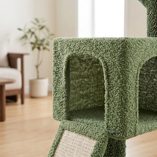 Green cactus cat tree with scratching ramp — photo 5