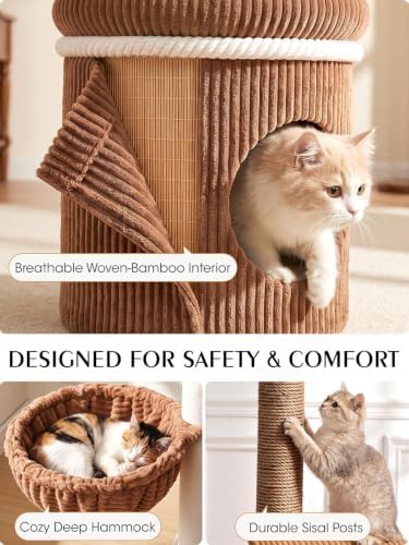 Modern corduroy cat tower with stable base — photo 3